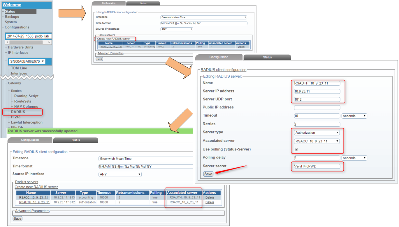 RADIUS Auth Server configuration