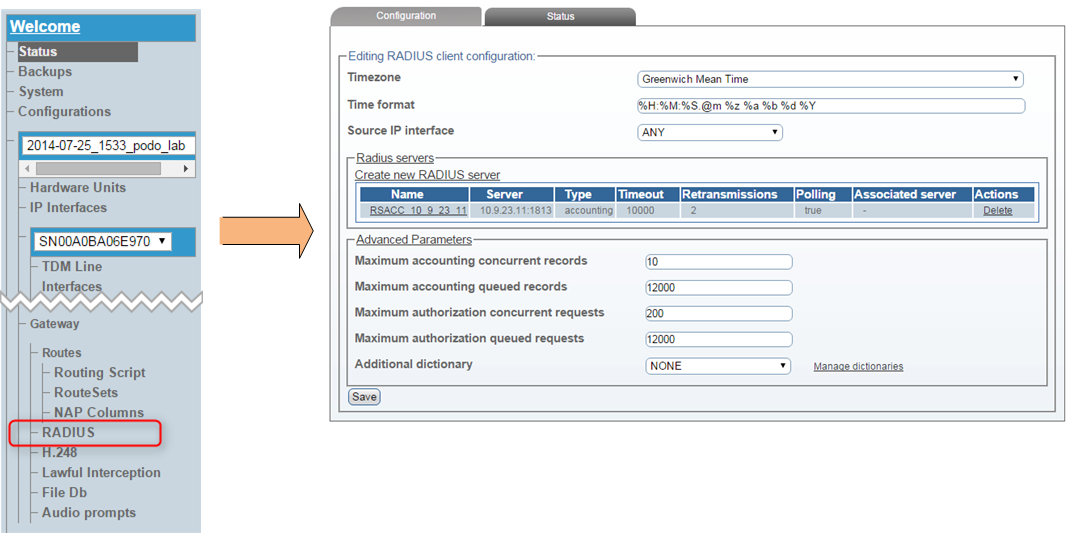 RADIUS Client configuration