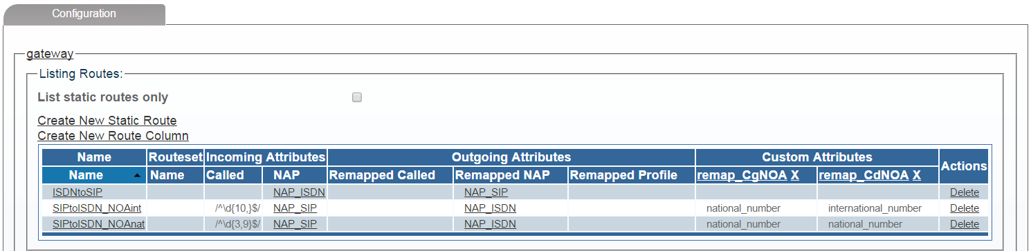 NOA routing table