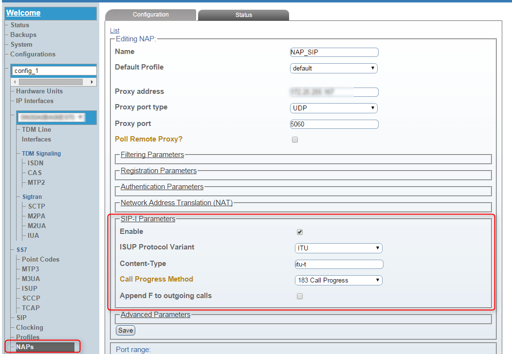 SIP-I feature config
