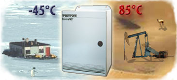 Image of Patton's EnviroNET Enclosure agaisnt Antarctic & Desert backgrounds -45° C to 85° C