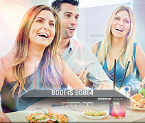 image shows BODi rS BD004 enabling wireless Internet for three happy diners